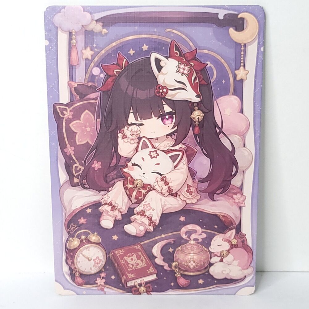 Sparkle Chibi Sleeping Waifu Card Anime Girl Wall Art Oversized Board A5